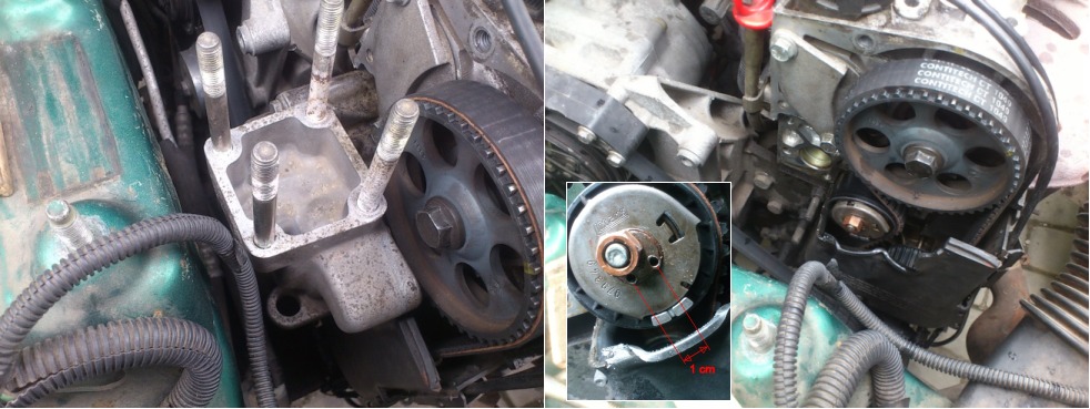 Držiak motora pred a po vytiahnutí